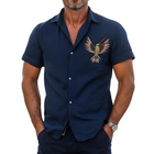 Men's Retro Hummingbird Beaded Linen Shirt | Handmade Casual Short Sleeve | Lightweight Lapel Collar | S-3XL | Breathable Summer Top