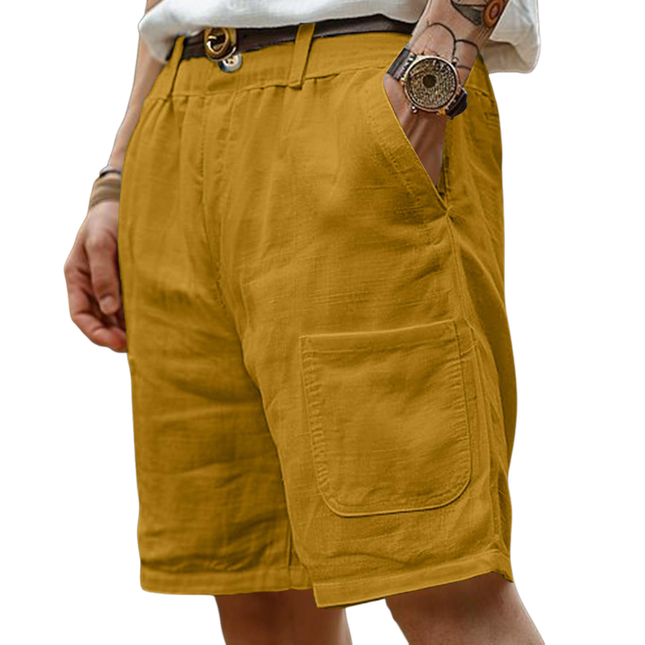 Men's Summer Shorts | Breathable Cotton Linen Blend | Multi-Pocket Design | Loose Fit Elastic Waist with Drawstring | Casual Outdoor & Home Wear | Comfortable Versatile Apparel | Easy Care Machine Washable