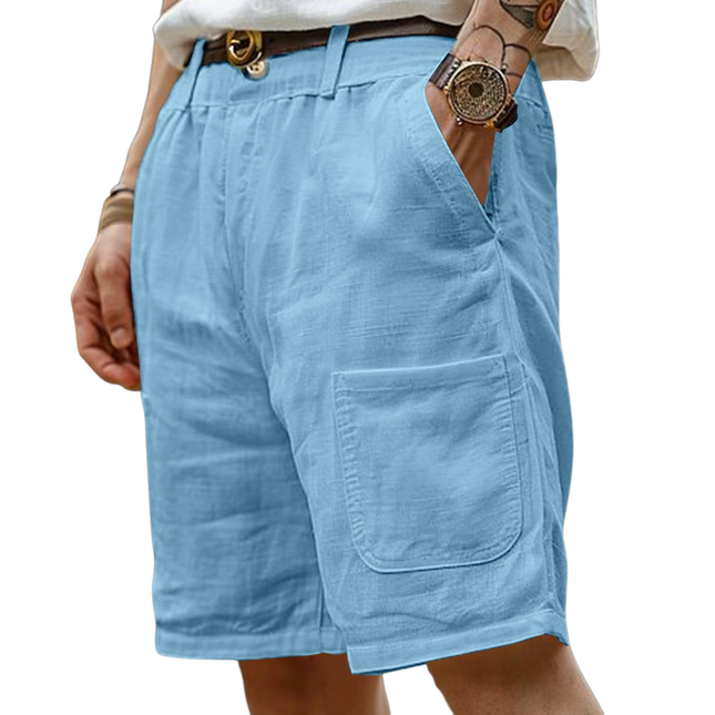 Men's Summer Shorts | Breathable Cotton Linen Blend | Multi-Pocket Design | Loose Fit Elastic Waist with Drawstring | Casual Outdoor & Home Wear | Comfortable Versatile Apparel | Easy Care Machine Washable
