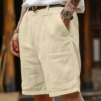 Men's Summer Shorts | Breathable Cotton Linen Blend | Multi-Pocket Design | Loose Fit Elastic Waist with Drawstring | Casual Outdoor & Home Wear | Comfortable Versatile Apparel | Easy Care Machine Washable