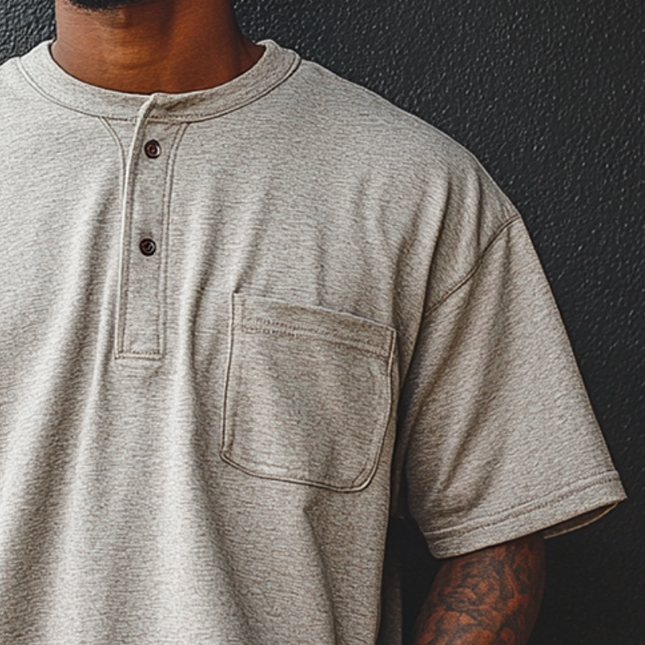 Men's Vintage Henley Collar T-Shirt | Short Sleeve Pocket | Cotton Blend | Casual & Stylish | Classic Tee for Spring & Summer | Breathable & Comfortable | Relaxed Fit | Available in Sizes S-3XL