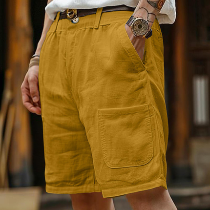 Men's Summer Shorts | Breathable Cotton Linen Blend | Multi-Pocket Design | Loose Fit Elastic Waist with Drawstring | Casual Outdoor & Home Wear | Comfortable Versatile Apparel | Easy Care Machine Washable