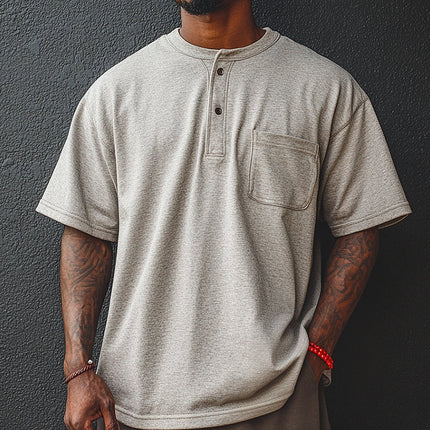 Men's Vintage Henley Collar T-Shirt | Short Sleeve Pocket | Cotton Blend | Casual & Stylish | Classic Tee for Spring & Summer | Breathable & Comfortable | Relaxed Fit | Available in Sizes S-3XL