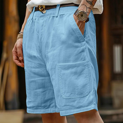 Men's Summer Shorts | Breathable Cotton Linen Blend | Multi-Pocket Design | Loose Fit Elastic Waist with Drawstring | Casual Outdoor & Home Wear | Comfortable Versatile Apparel | Easy Care Machine Washable