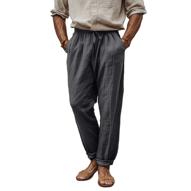 Men's Tapered Pants | Casual Breathable Cotton Linen | Elastic Waist | Loose Fit | Holiday Style | Lightweight Summer Trousers | Side & Back Pockets | Various Sizes | Easy Care | Versatile for Travel & Relaxation