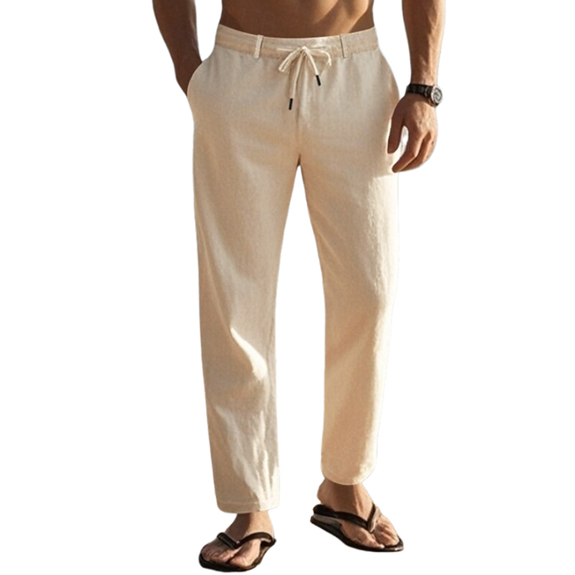 Men's Breathable Cotton Linen Pants | Elastic Waist | Straight Leg | Summer Vacation | Lightweight Casual