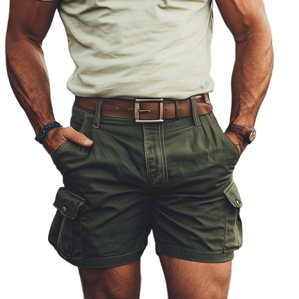 Men's Cargo Shorts | Army Green | Knee-Length | Breathable Cotton | Multiple Pockets | Adjustable Waistband | Summer Outdoor Wear | Sizes S-3XL