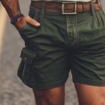 Men's Cargo Shorts | Army Green | Knee-Length | Breathable Cotton | Multiple Pockets | Adjustable Waistband | Summer Outdoor Wear | Sizes S-3XL