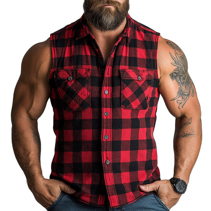 Men's Sleeveless Plaid Tank Top | Summer Cotton Linen Blend | Casual Breathable | Classic Print | Relaxed Fit
