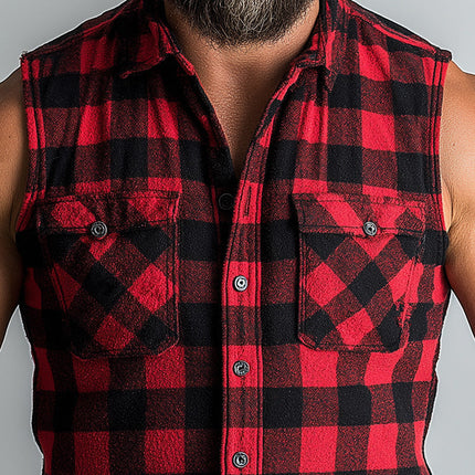 Men's Sleeveless Plaid Tank Top | Summer Cotton Linen Blend | Casual Breathable | Classic Print | Relaxed Fit