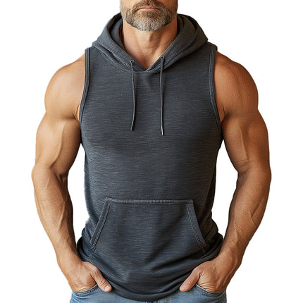 Men's Hooded Tank Top | Summer Cotton Linen Blend | Breathable Sportswear | Sleeveless Casual Activewear | Lightweight and Functional | Cool Comfort
