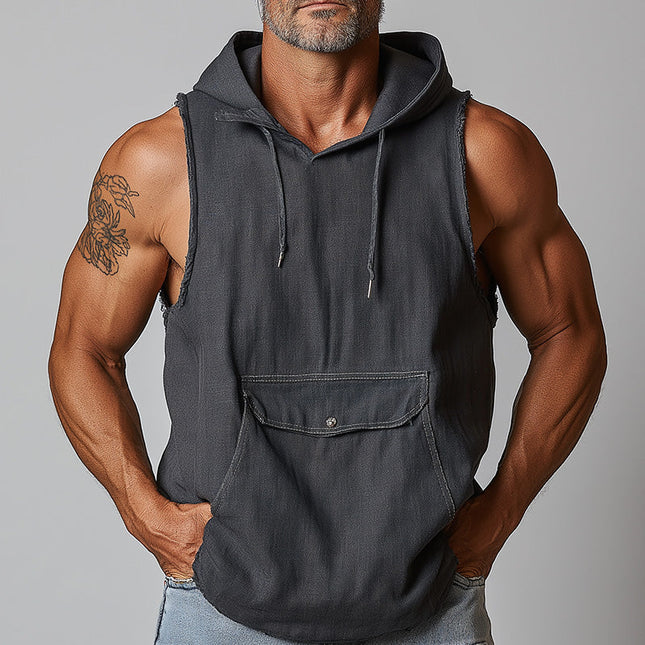 Men's Lightweight Denim Hooded Tank Top | Summer Sleeveless Sports Shirt | Casual Breathable Design | Premium Fabric | Versatile and Stylish | Relaxed Fit | Ideal for Outdoor Activities
