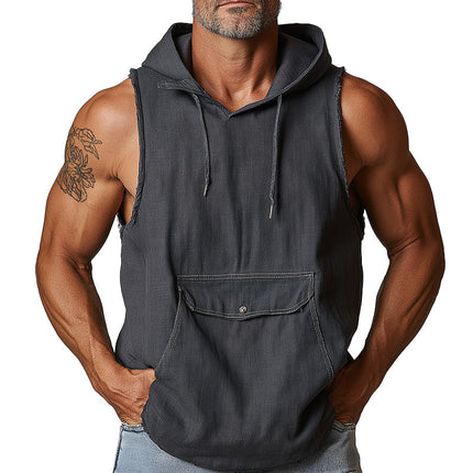 Men's Lightweight Denim Hooded Tank Top | Summer Sleeveless Sports Shirt | Casual Breathable Design | Premium Fabric | Versatile and Stylish | Relaxed Fit | Ideal for Outdoor Activities