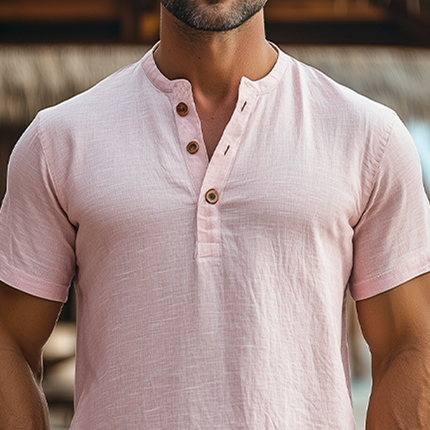 Men's Summer Breathable Hemp Henley | Casual Vacation Style | Short Sleeve T-Shirt | Lightweight | Moisture-Wicking | Relaxed Fit | Versatile Summer Wardrobe Staple