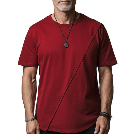 Men's Summer T-Shirt | 100% Pure Cotton | Patchwork Short-Sleeved | Solid Color | Casual Wear | Breathable Soft Fabric | Relaxed Fit | Suitable for Warm Weather
