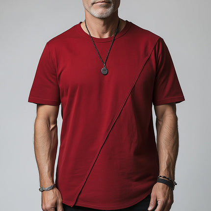Men's Summer T-Shirt | 100% Pure Cotton | Patchwork Short-Sleeved | Solid Color | Casual Wear | Breathable Soft Fabric | Relaxed Fit | Suitable for Warm Weather