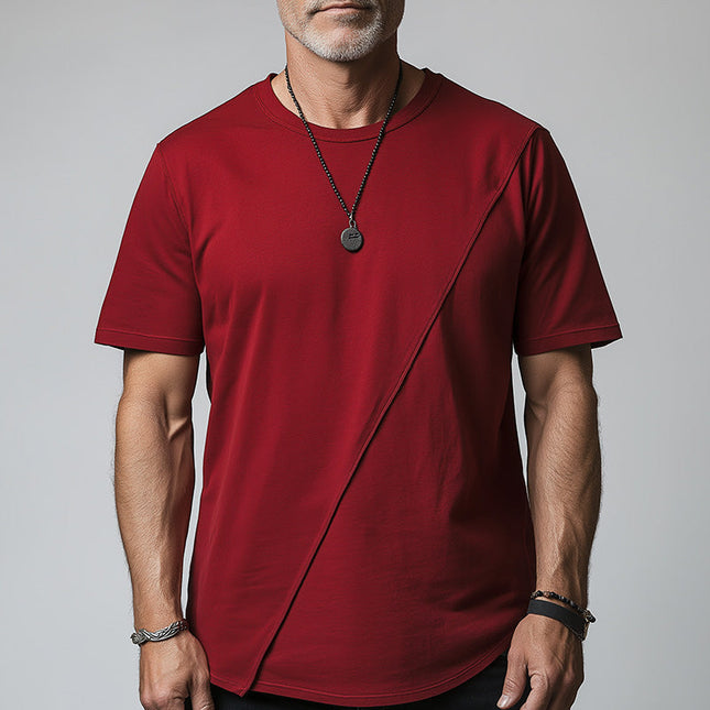Men's Summer T-Shirt | 100% Pure Cotton | Patchwork Short-Sleeved | Solid Color | Casual Wear | Breathable Soft Fabric | Relaxed Fit | Suitable for Warm Weather