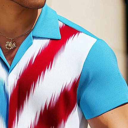 Men's Summer Fashion | Colorblock Knitted Short Sleeve Shirt | Modern Design | Comfortable Cotton Blend | Relaxed Fit | Lapel Neck | Casual Wear | Breathable Fabric | Versatile Wardrobe Essential
