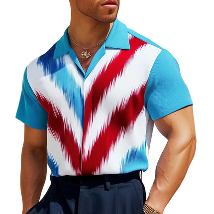 Men's Summer Fashion | Colorblock Knitted Short Sleeve Shirt | Modern Design | Comfortable Cotton Blend | Relaxed Fit | Lapel Neck | Casual Wear | Breathable Fabric | Versatile Wardrobe Essential