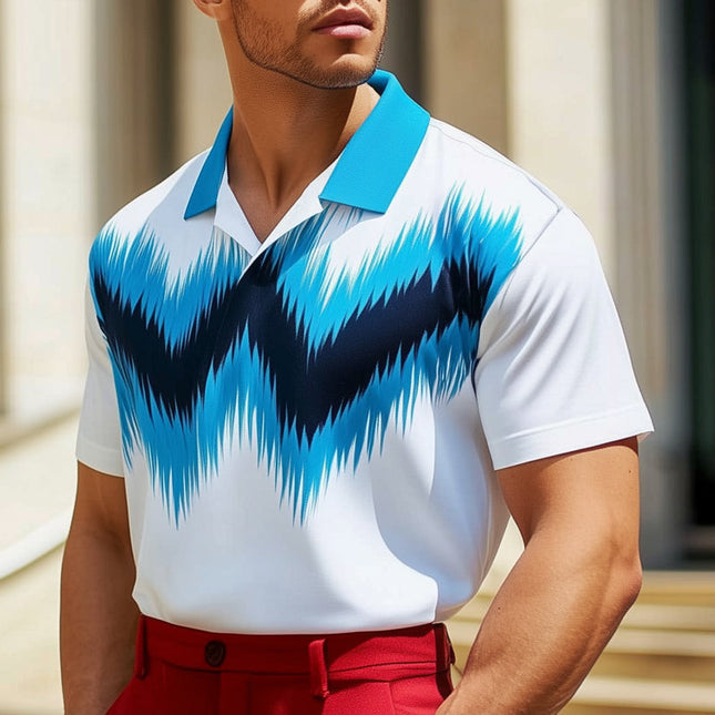 Men's Lapel T-Shirt | Summer Fashion | Color Block Print | Breathable Cotton Blend | Short Sleeve | Classic Design | Versatile Fit | S to 3XL | Stylish | Comfortable | Casual Chic | Vibrant Aesthetic