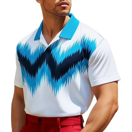 Men's Lapel T-Shirt | Summer Fashion | Color Block Print | Breathable Cotton Blend | Short Sleeve | Classic Design | Versatile Fit | S to 3XL | Stylish | Comfortable | Casual Chic | Vibrant Aesthetic
