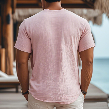 Men's Summer Breathable Hemp Henley | Casual Vacation Style | Short Sleeve T-Shirt | Lightweight | Moisture-Wicking | Relaxed Fit | Versatile Summer Wardrobe Staple