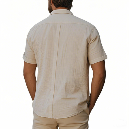 Men's Eco-Friendly Hemp Shirt | Casual Vacation Style | Short-Sleeved | Breathable Fabric | Chest Pocket | Summer Comfort | Relaxed Fit | Versatile Styling | Sustainable Apparel