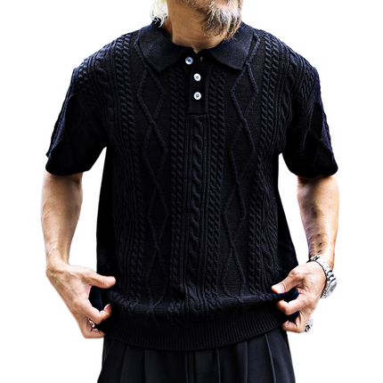 Men's Retro Knitted Polo Shirt | Casual Solid Color | Short-Sleeved Cotton Blend | Classic Collar | Comfortable Fit | Sizes S-3XL | Versatile Wardrobe Essential
