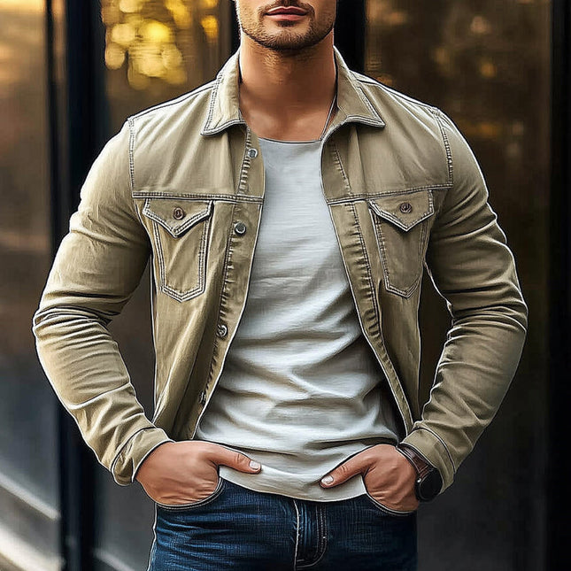 Men's Vintage Denim Jacket | Lapel Button Outerwear | Spring & Autumn Fashion | Classic Blue | Regular Fit | High-Quality Durable Fabric | Casual Urban Style | Versatile Layering | S to 3XL Sizes