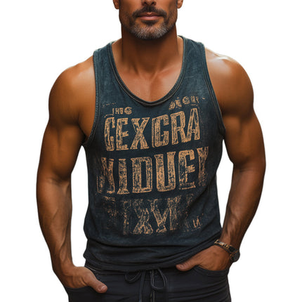 Men's Summer Fashion Tank Top | Retro Letter Printed Sleeveless | Vintage Style | Cool Breathable Cotton | Casual Fit | V Neck | Perfect for Workouts & Lounging | Sizes S to 3XL