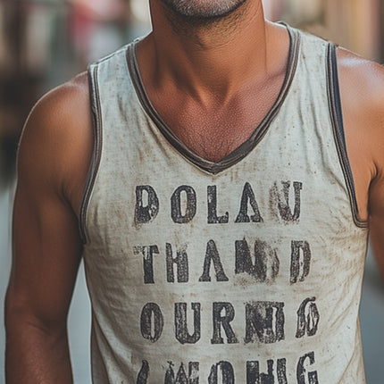 Men's V-neck Tank Top | Retro Letter Print | Summer Fashion | 100% Cotton | Breathable Lightweight Fabric | Casual Beachwear | Regular Fit Sleeveless | Nostalgic Style | Versatile Summer Top | Sizes S-3XL
