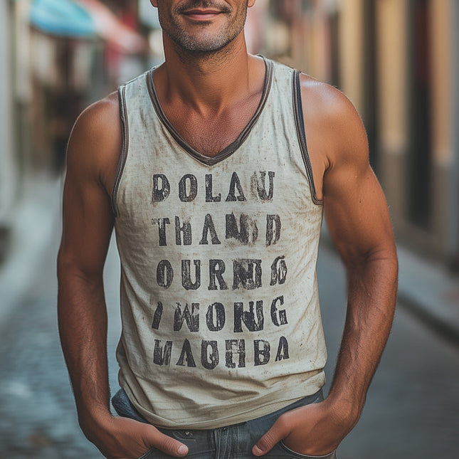 Men's V-neck Tank Top | Retro Letter Print | Summer Fashion | 100% Cotton | Breathable Lightweight Fabric | Casual Beachwear | Regular Fit Sleeveless | Nostalgic Style | Versatile Summer Top | Sizes S-3XL