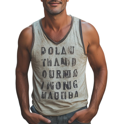 Men's V-neck Tank Top | Retro Letter Print | Summer Fashion | 100% Cotton | Breathable Lightweight Fabric | Casual Beachwear | Regular Fit Sleeveless | Nostalgic Style | Versatile Summer Top | Sizes S-3XL