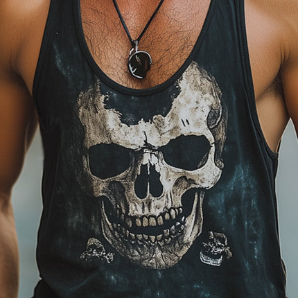 Men's Summer Tank Top | Retro Skull Print | Cotton | Comfortable Sleeveless Design | Casual & Beachwear | Vintage-Inspired Bold Statement
