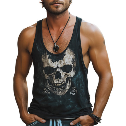 Men's Summer Tank Top | Retro Skull Print | Cotton | Comfortable Sleeveless Design | Casual & Beachwear | Vintage-Inspired Bold Statement