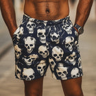 Men's Summer Casual Shorts | Skull Print | Cotton Polyester Blend | Elastic Waistband | Adjustable Drawstring | Side Pockets | Breathable | Lightweight | Durable | S-3XL | Ideal for Beach Music Festival