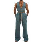 Men's Summer Jumpsuit | Hawaiian Style | Cotton Linen Blend | Wood Button Detail | Deep V-Neck | Beach Vacation Outfit | Breathable & Soft Fabric | Relaxed Fit | Perfect for Casual Gatherings & Tropical Destinations