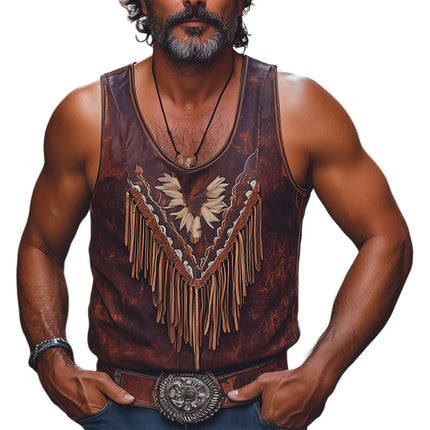 Men's Tank Top | Summer Retro Printed | Tassel Stitching | Sleeveless Bohemian Style | Cotton Polyester Blend | Festival Beachwear | Lightweight Breathable | Sizes S-3XL
