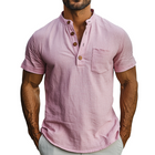 Men's Hawaiian Ramie Henley Collar T-Shirt | Short Sleeve | Casual Vacation Style | Summer Fashion | Breathable & Lightweight | Tropical Print | Versatile Styling | Beach & Outdoor | Easy Fit