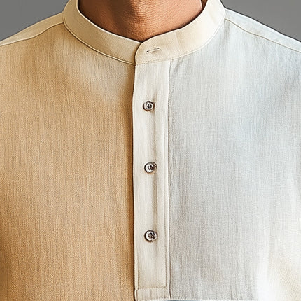 Men's Summer Short Sleeve Shirt | Morandi Splicing Linen Blend | Lightweight & Breathable | Casual Fashion | Sophisticated Color Palette | Versatile Men's Clothing | Warm Weather Comfort