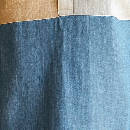 Men's Summer Short Sleeve Shirt | Morandi Splicing Linen Blend | Lightweight & Breathable | Casual Fashion | Sophisticated Color Palette | Versatile Men's Clothing | Warm Weather Comfort