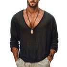 Men's Breathable Cotton Linen Long Sleeve T-Shirt | U-Neck | Loose Fit | Casual Comfort | Versatile Layering | Premium Fabric | Easy Care | Multiple Sizes Available