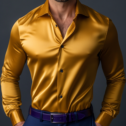 Men's Vintage Slim Fit Satin Shirt | Satin Lapel | Single Breasted | Long Sleeve | Classic Design | Luxurious Satin Finish | Formal and Stylish Casual Shirt | Tailored Elegance