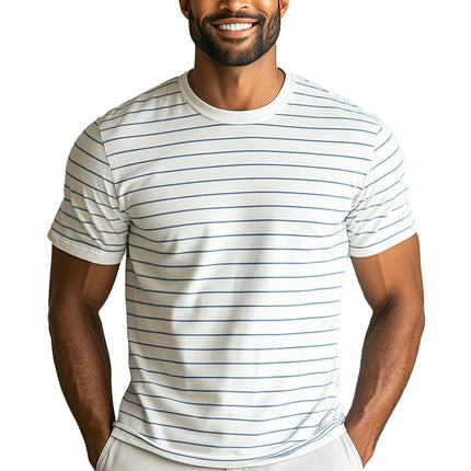 Men's Striped Print T-shirt | Short Sleeve Summer Top | Casual Sports Tee | Fashionable & Breathable Fabric | Versatile Style for Jeans & Shorts