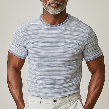 Men's T-Shirt | Summer Fashion | Pinstripe Print | Blended Fabric | Short Sleeve | Stylish & Comfortable | Breathable | Tailored Fit | Casual & Versatile | Wardrobe Essential