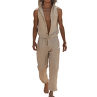 Men's Hooded Cotton Linen Jumpsuit | Breathable Sleeveless Slim Fit | Casual Single-Breasted Design | Stylish Summer One Piece