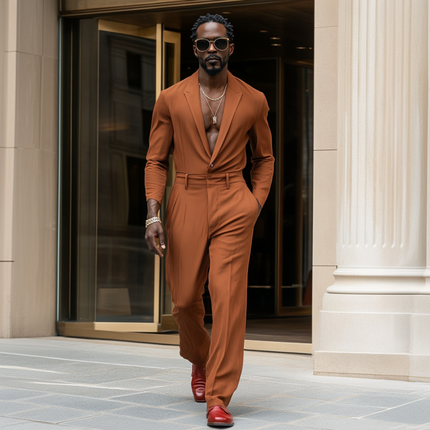 Men's Slim Fit Jumpsuit | Cotton Linen Blend | Breathable Long Sleeve | Peaked Lapel | Casual to Semi-Formal | Comfort and Style | Functional Pockets | Versatile Styling Options | Easy Care | Multiple Sizes