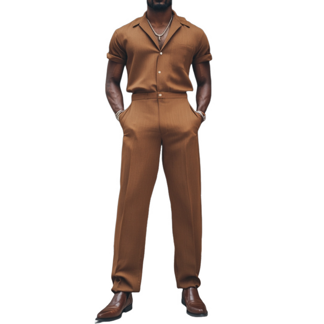 Men's Cotton Linen Jumpsuit | Breathable Short Sleeve | Slim Fit Lapel Collar | Patch Pocket Design | Casual Summer Wear | Lightweight & Durable | Versatile Style | Multiple Colors & Sizes