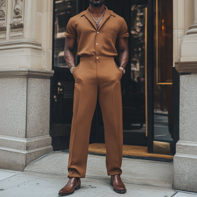 Men's Cotton Linen Jumpsuit | Breathable Short Sleeve | Slim Fit Lapel Collar | Patch Pocket Design | Casual Summer Wear | Lightweight & Durable | Versatile Style | Multiple Colors & Sizes