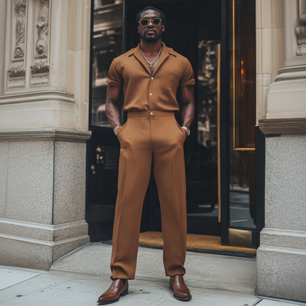 Men's Cotton Linen Jumpsuit | Breathable Short Sleeve | Slim Fit Lapel Collar | Patch Pocket Design | Casual Summer Wear | Lightweight & Durable | Versatile Style | Multiple Colors & Sizes